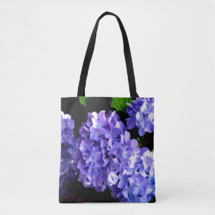 Elegant deep purple floral periwinkle hydrangeas tote bag