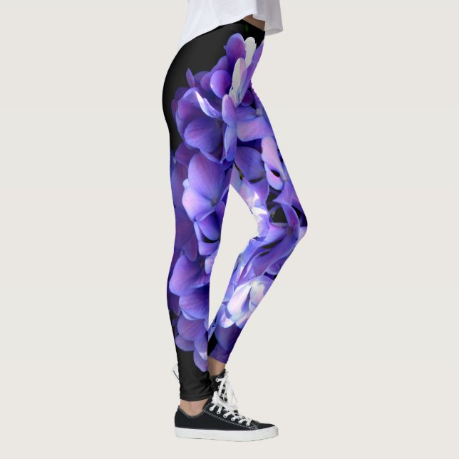 Elegant deep purple florals periwinkle hydrangeas leggings (Right)
