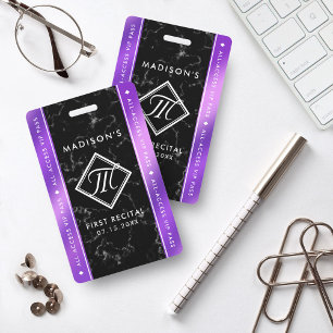 Elegant Deep Purple Foil Black Marble VIP Event ID Badge