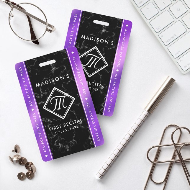 Elegant Deep Purple Foil Black Marble VIP Event ID Badge (Creator Uploaded)