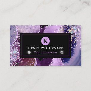 Elegant Deep Purple Glitter and Sequins Agate Business Card