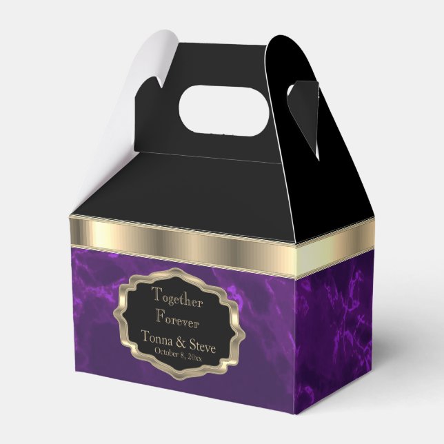Elegant Deep Purple Marble and Gold Favour Box (Back Side)