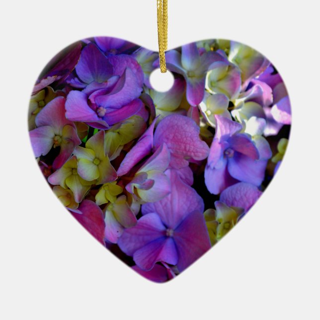 Elegant deep purple pink magenta floral hydrangeas ceramic tree decoration (Front)
