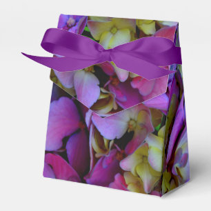 Elegant deep purple pink magenta floral hydrangeas favour box