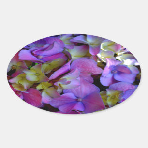 Elegant deep purple pink magenta floral hydrangeas oval sticker