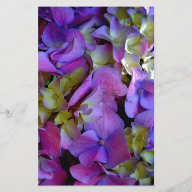 Elegant deep purple pink magenta floral hydrangeas stationery (Front)