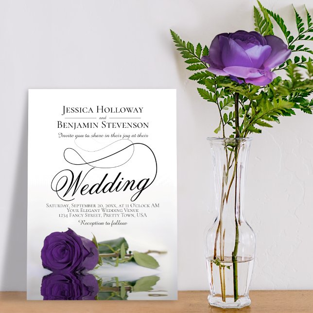 Elegant Deep Purple Rose Reflection Classy Wedding Invitation (Creator Uploaded)