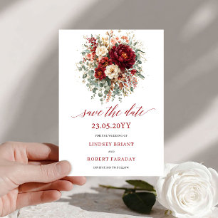 Elegant Deep Red Autumn Gold Save The Date