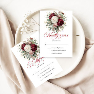 Elegant Deep Red Burgundy Wedding RSVP Card