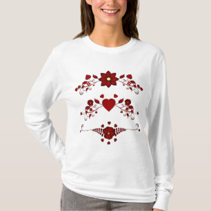 Elegant Deep Red Floral Flourish T-Shirt
