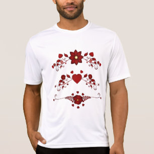 Elegant Deep Red Floral Flourish T-Shirt