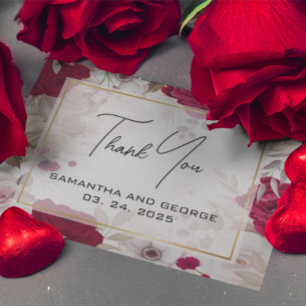 Elegant Deep Red Floral Thank You Card