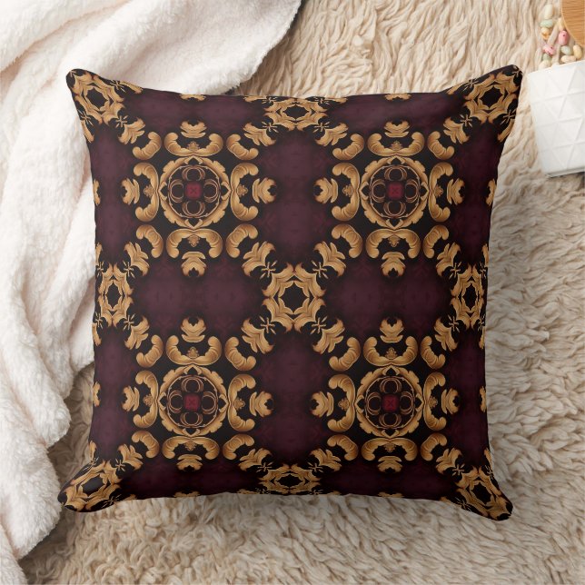 Elegant deep red gold arabesque pattern cushion (Blanket)