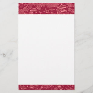 Elegant Deep Red Lace Border Romantic Stationery