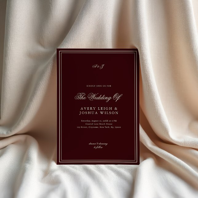 Elegant Deep Red Monogram Old Money Wedding Invitation (Creator Uploaded)