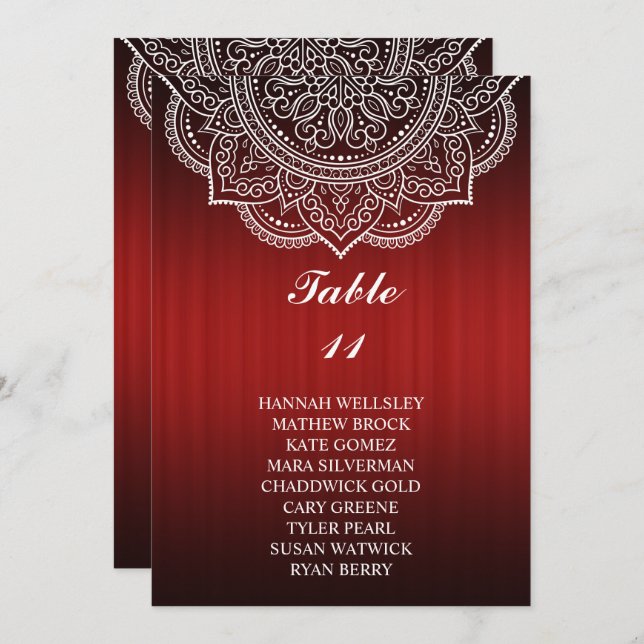 Elegant Deep Red Paisley Wedding Seating Chart Invitation (Front/Back)