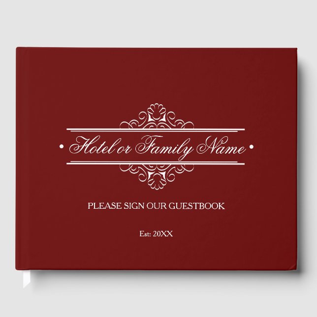 Elegant Deep Red  Personalised Hotel Or Family Guest Book (Front)