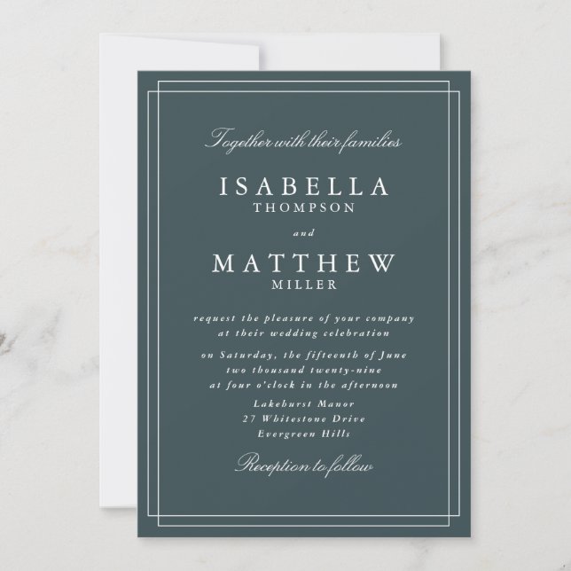 Elegant Deep Teal Framed Wedding Invitation (Front)