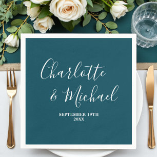 Elegant Deep Teal Script Minimalist Wedding Napkin