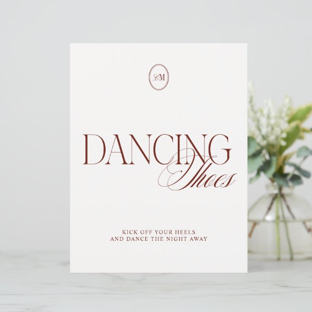 Elegant Deep Terracotta Dancing Shoes Wedding Sign (Standing Front)