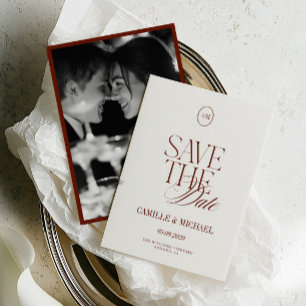 Elegant Deep Terracotta Photo Save the Date Card