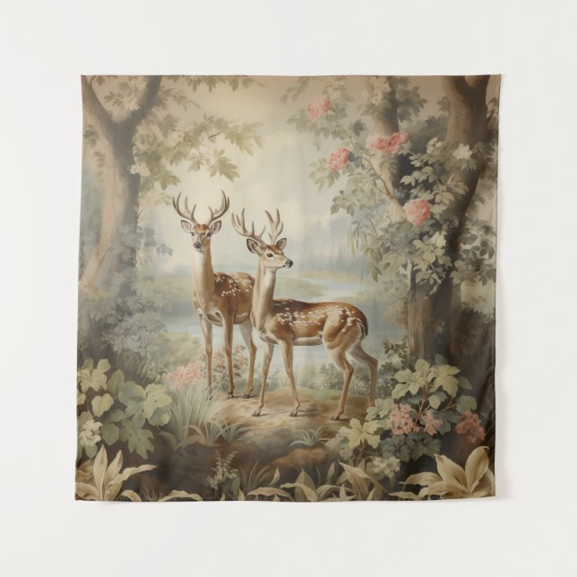 Elegant Deer Antique Woodland Wildlife Tapestry (Front (Horizontal))