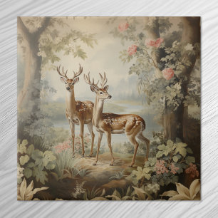 Elegant Deer Antique Woodland Wildlife Tile