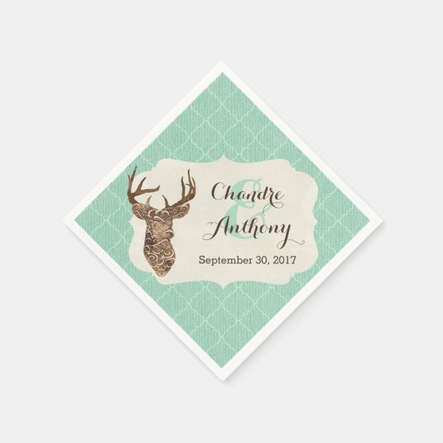 Elegant Deer Antlers Rustic Country Wedding Napkin (Corner)