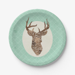 Elegant Deer Antlers Rustic Country Wedding Paper Plate