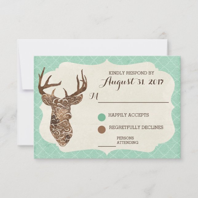 Elegant Deer Antlers Rustic Country Wedding RSVP (Front)
