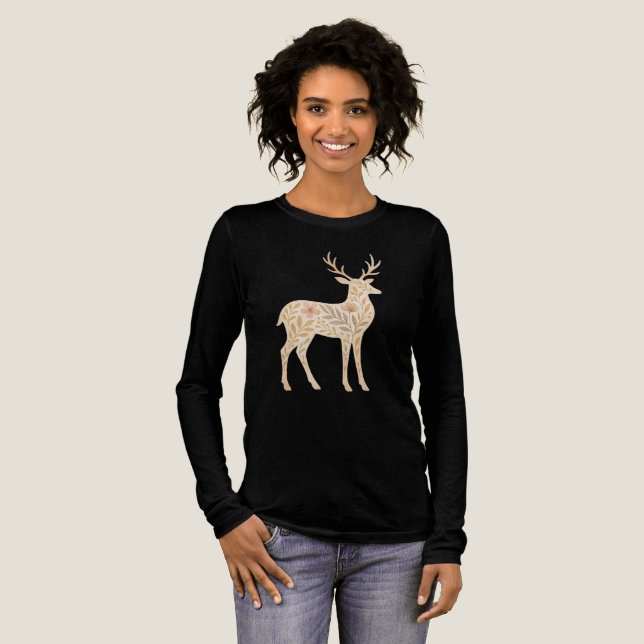 Elegant Deer Art T-Shirt – Nature-Inspired Wildlif Tri-Blend Shirt (Full Front)