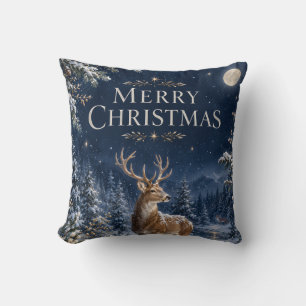 Elegant Deer Christmas, Vintage Woodland Engraving Cushion