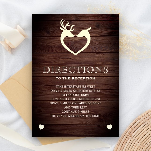 Elegant Deer Heart Rustic Wood Directions Enclosure Card (Creator Uploaded)