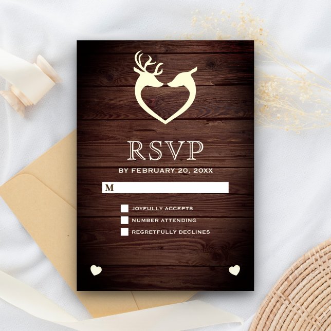 Elegant Deer Heart Rustic Wood RSVP Card (Creator Uploaded)