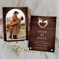 Elegant Deer Heart Rustic Wood Wedding Photo