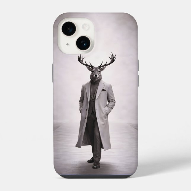 Elegant Deer in Tailored Coat Portrait iPhone Case (Back)