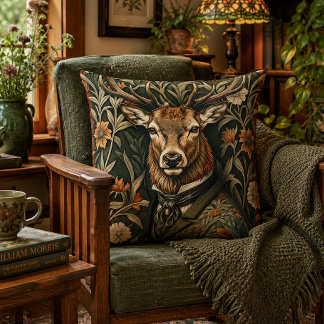 Elegant Deer Stag Victorian Woodland Gentleman Cushion