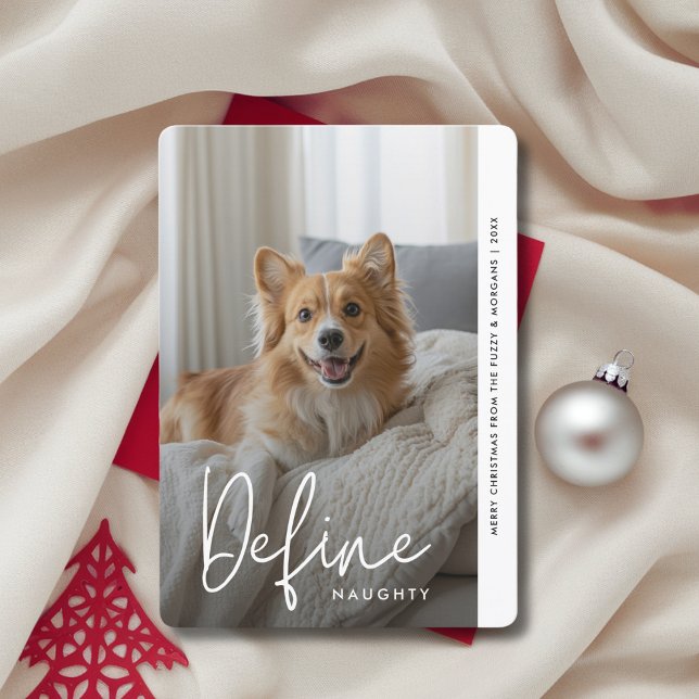 Elegant Define Naughty Funny Christmas Dog photo  Holiday Card (Creator Uploaded)