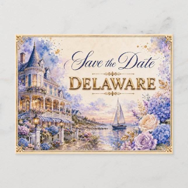 Elegant Delaware Save the Date Wedding Invitation Postcard (Front)