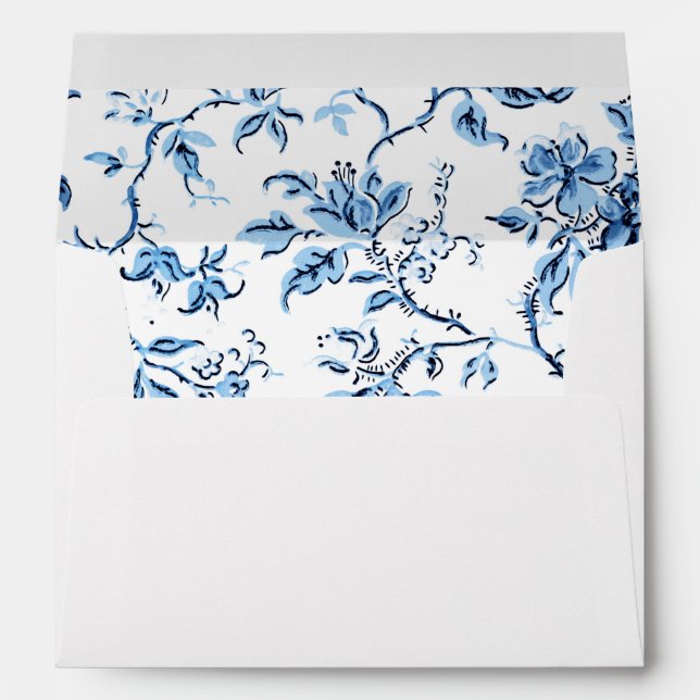 Elegant Delft Blue and White Floral Envelope (Back (Bottom))
