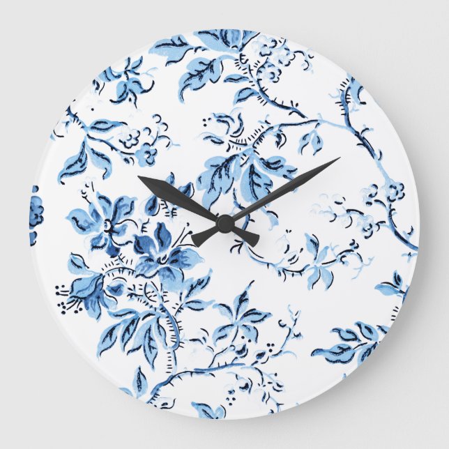 Elegant Delft Blue and White Floral Large Clock (Front)