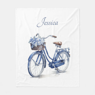 Elegant Delft Blue Floral Bicycle Personalised Fleece Blanket