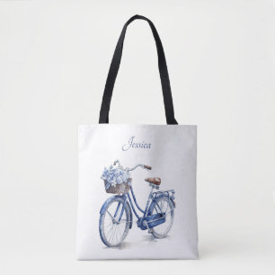 Elegant Delft Blue Floral Bicycle Personalised Tote Bag