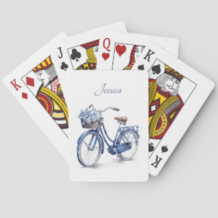 Elegant Delft Blue Floral Personalised Playing Cards
