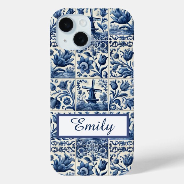 Elegant Delft Tiles Personalised Case-Mate iPhone Case (Back)