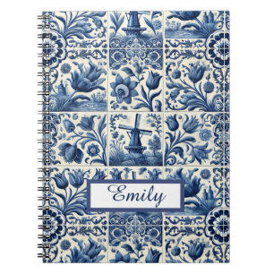 Elegant Delft Tiles Personalised Notebook