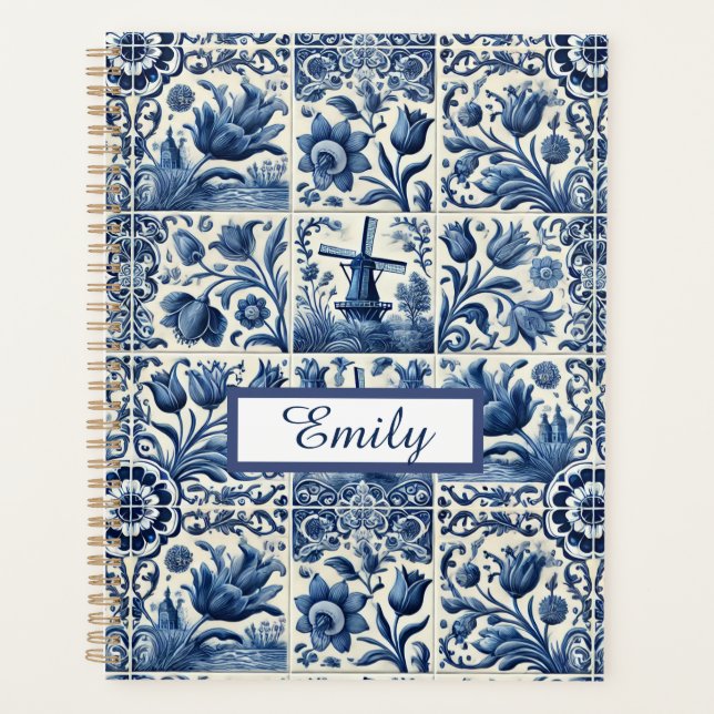 Elegant Delft Tiles Personalised Planner (Front)