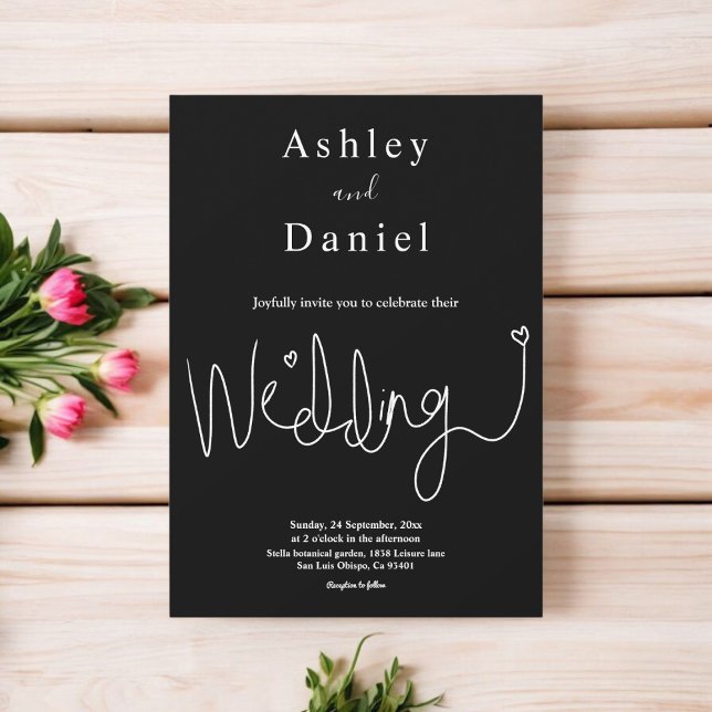 Elegant Delicate Black And White Simple Wedding Invitation (Creator Uploaded)
