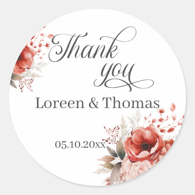 Elegant Delicate Blooms Thank You Favour Sticker (Front)
