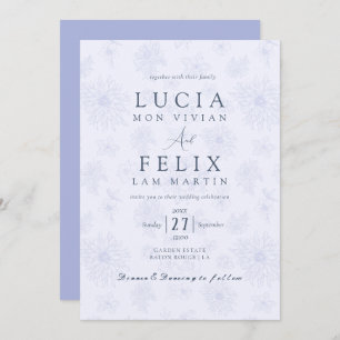 Elegant Delicate Dusty Blue Shadow floral Wedding Invitation